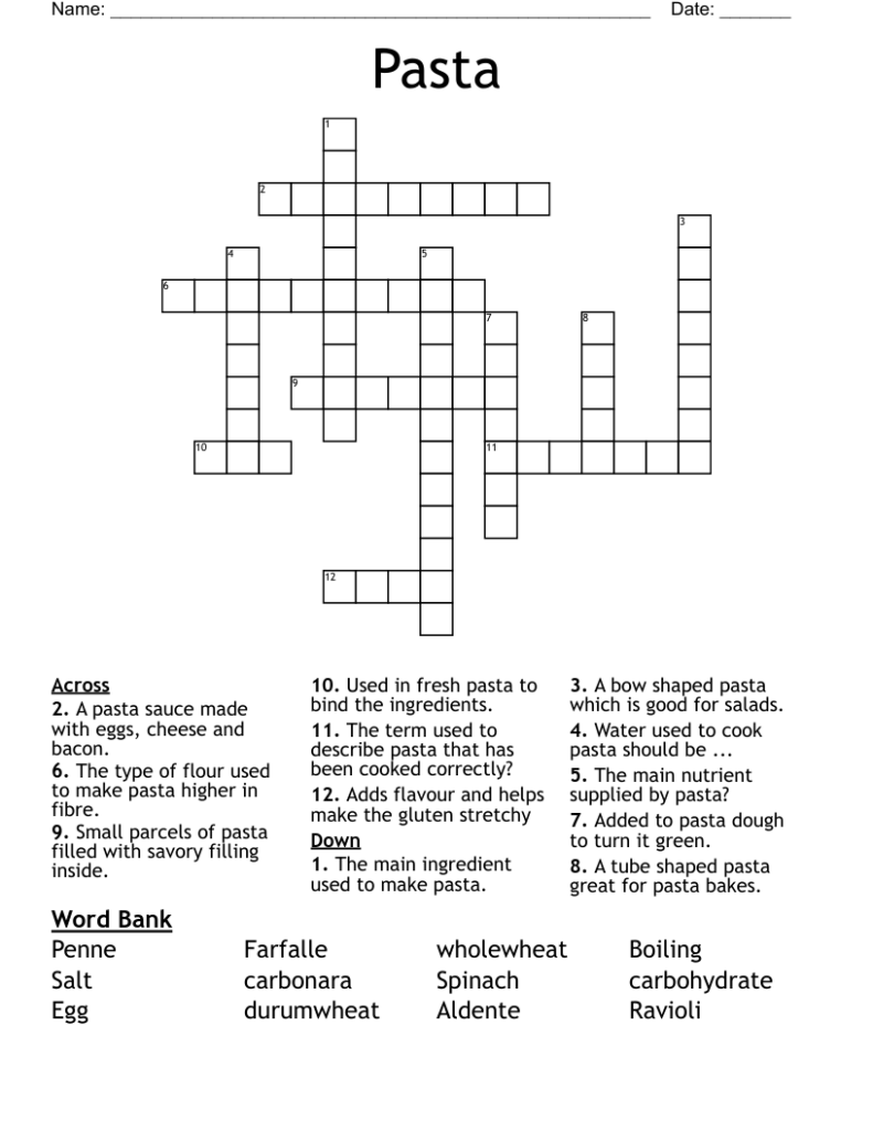 Tube Shaped Pasta Crossword