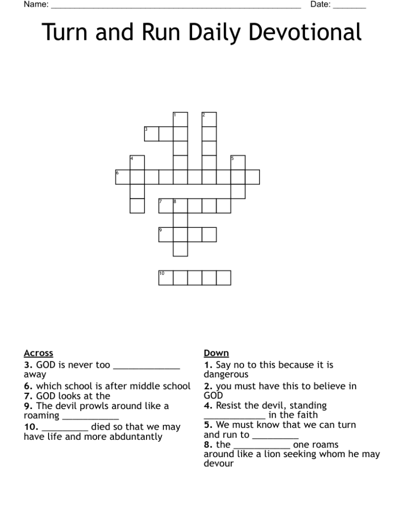 Turn And Run Daily Devotional Crossword WordMint