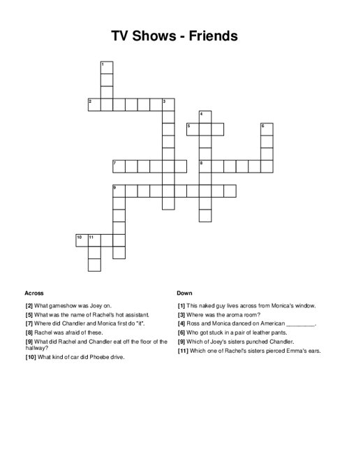 TV Shows Friends Crossword Puzzle