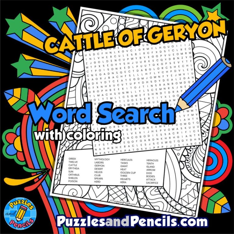 Twelve Labors Of Hercules Word Search Puzzle With Coloring Cattle Of 