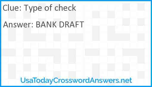 Type Of Check Crossword Clue UsaTodayCrosswordAnswers