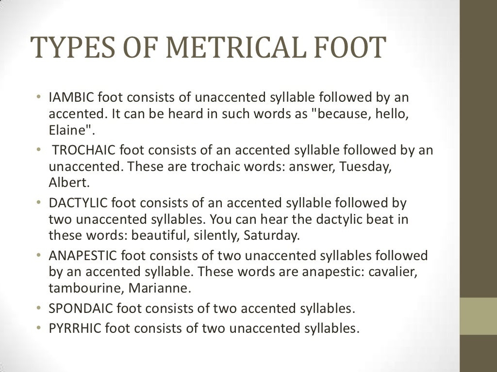 TYPES OF METRICAL FOOT IAMBIC