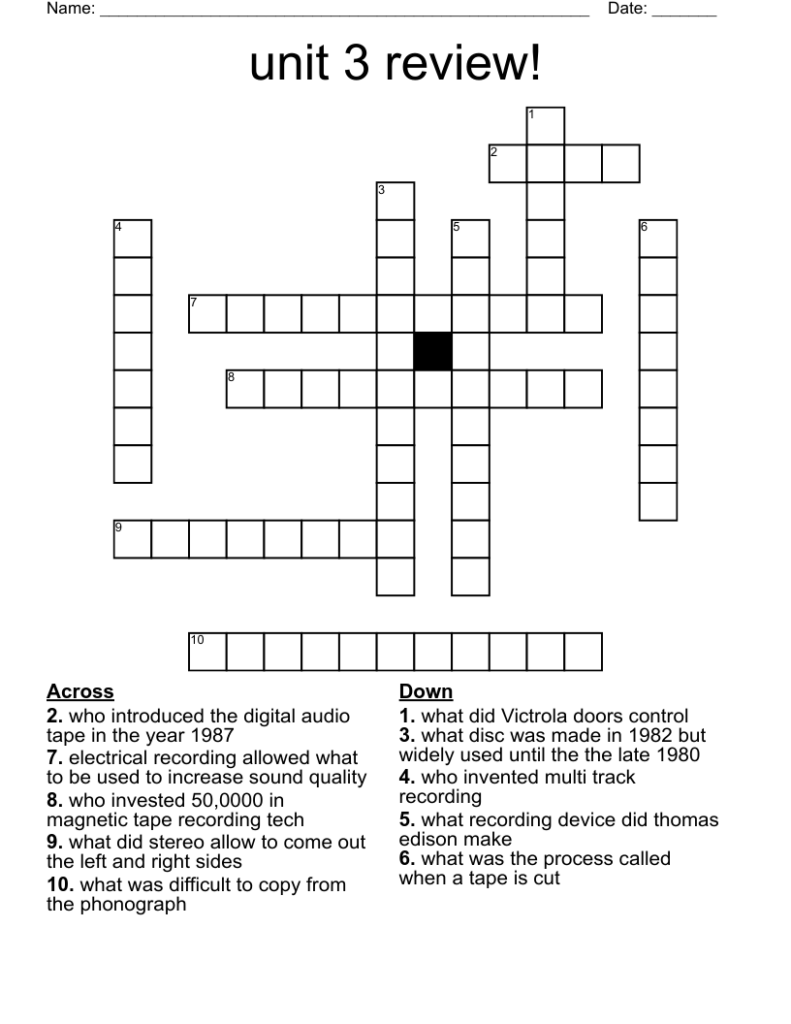 Unit 3 Review Crossword WordMint