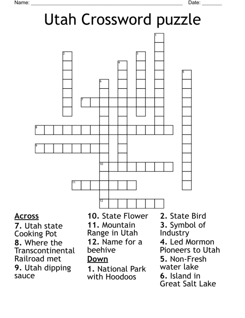 Utah Puzzle Crossword WordMint