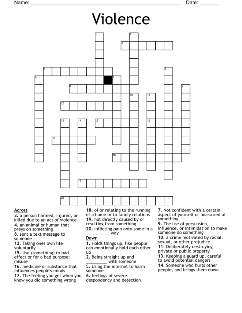 Violence Crossword WordMint