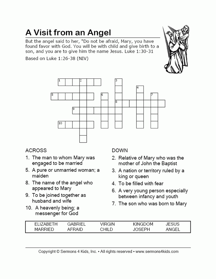 Visit From An Angel Crossword Sermons4Kids