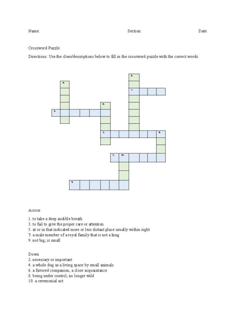 Vocab Activity Name Section Date Crossword Puzzle Directions Use 