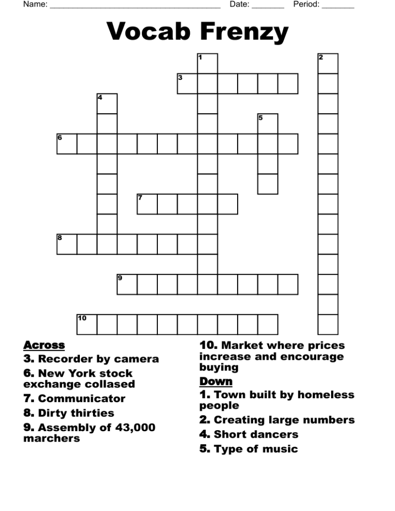 Vocab Frenzy Crossword WordMint