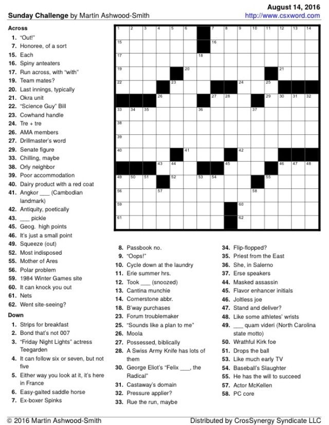 Washington Post Sunday Crossword Printable Version Sally Crossword 