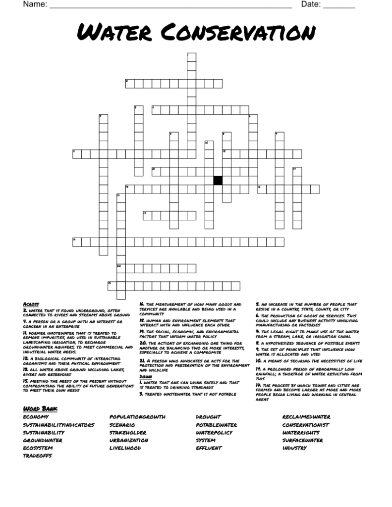 Water Conservation Crossword WordMint