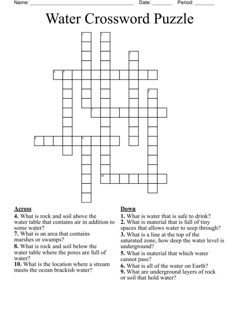 Water Crossword Puzzle WordMint