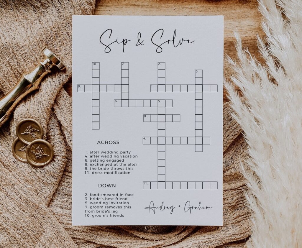 Wedding Crossword Puzzle Template Sip And Solve Bridal Shower 