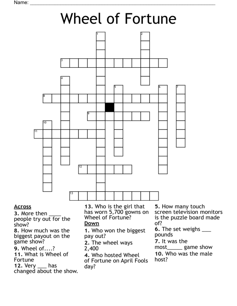 Wheel Of Fortune Crossword WordMint