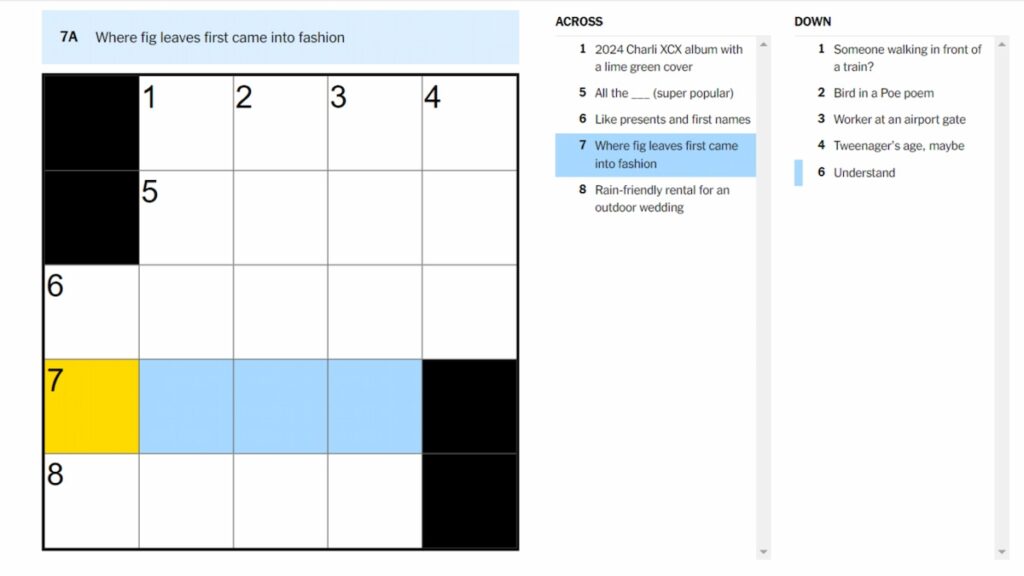  Where Fig Leaves First Came Into Fashion NYT Mini Crossword Clue 