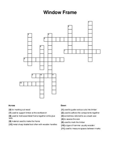 Window Frame Crossword Puzzle