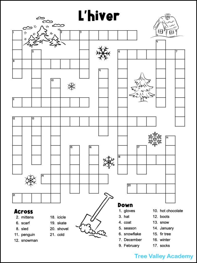 Winter Themed French Vocabulary Crossword Puzzle Artofit
