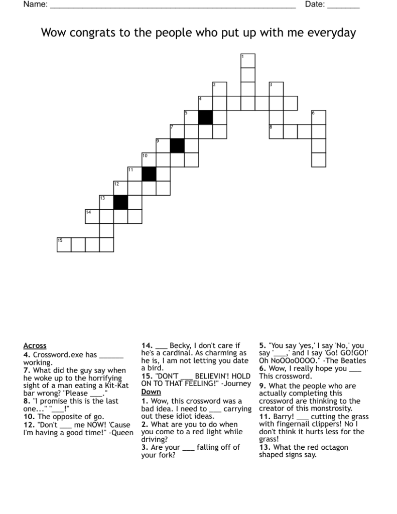 Wow Congrats To The People Who Put Up With Me Everyday Crossword WordMint