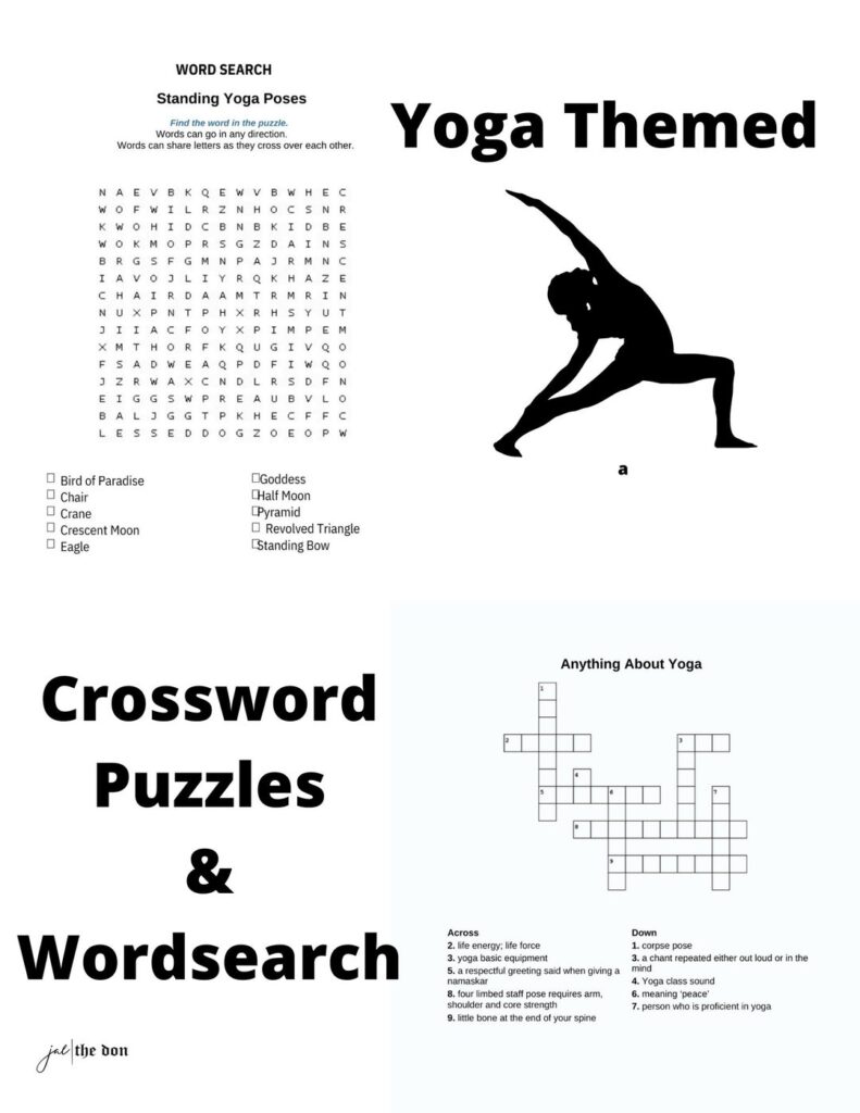 Yoga Crossword Puzzle Wordsearch Yoga Theme Puzzle Adult Coloring 