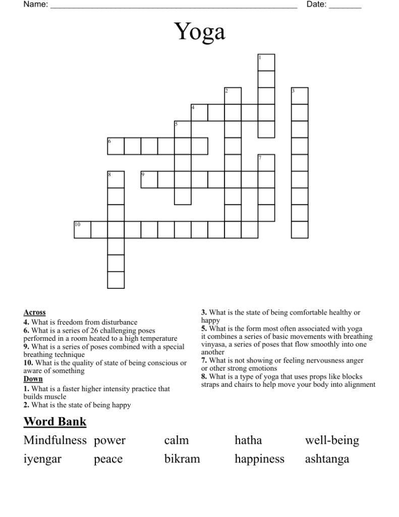 Yoga Crossword WordMint