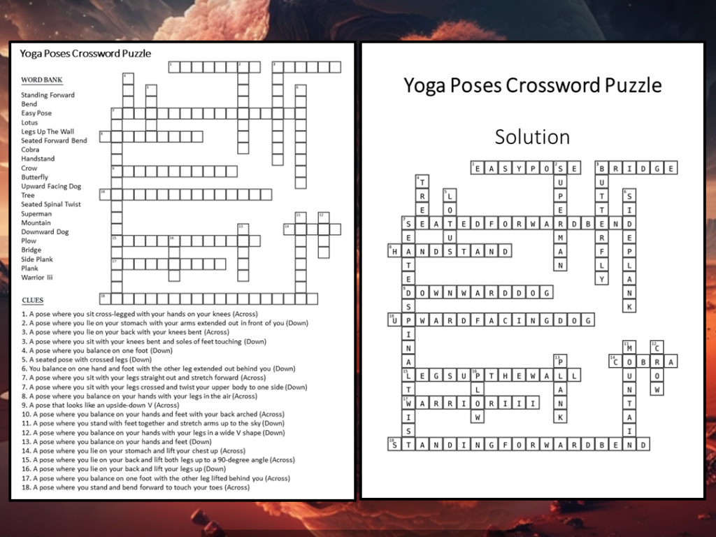 Yoga Poses Crossword Puzzle Worksheet Activity Teaching Resources