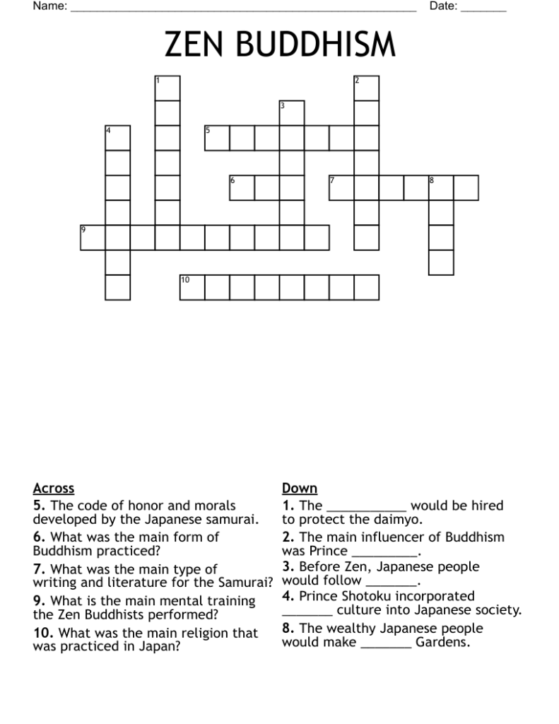 ZEN BUDDHISM Crossword WordMint