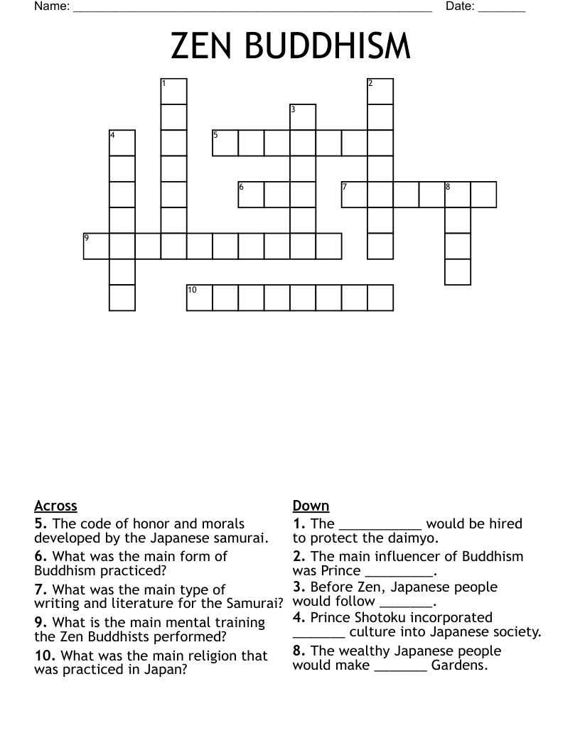 ZEN BUDDHISM Crossword WordMint