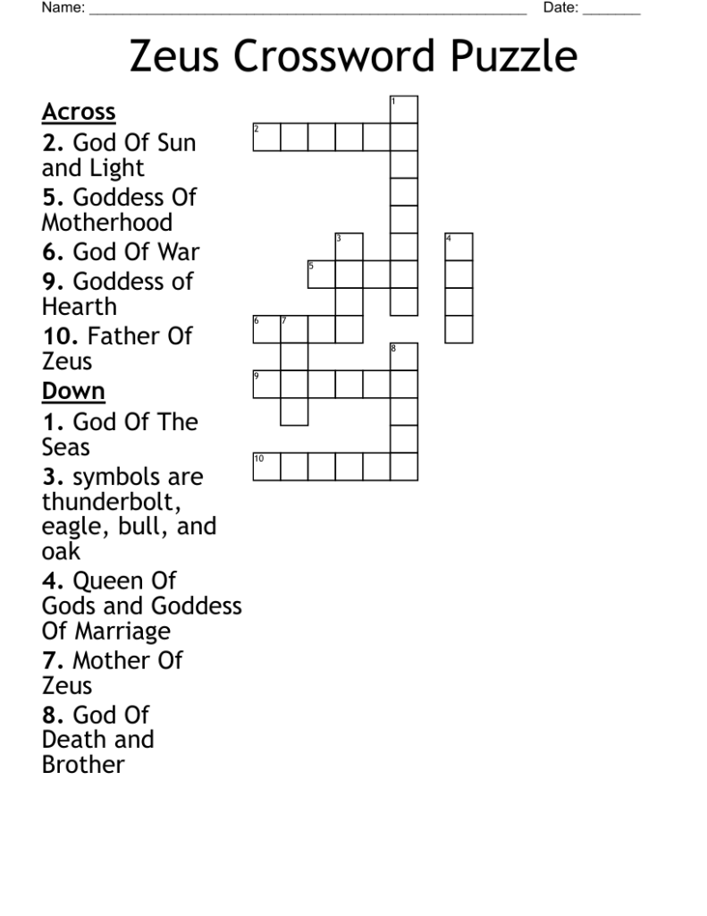 Zeus Crossword Puzzle WordMint