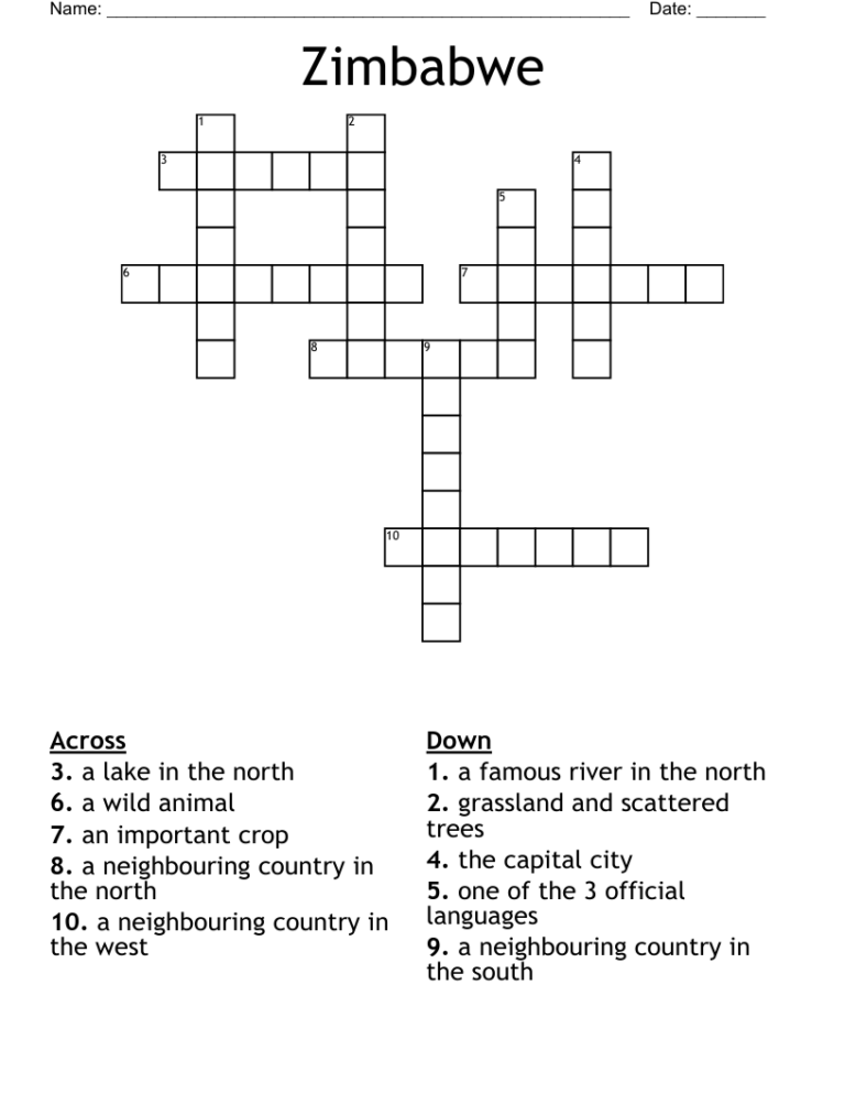 Zimbabwe Crossword WordMint